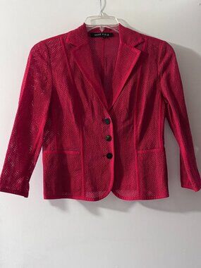 Anne Klein New York Open Mesh Knit Blazer Magenta Pink Cotton Size 6